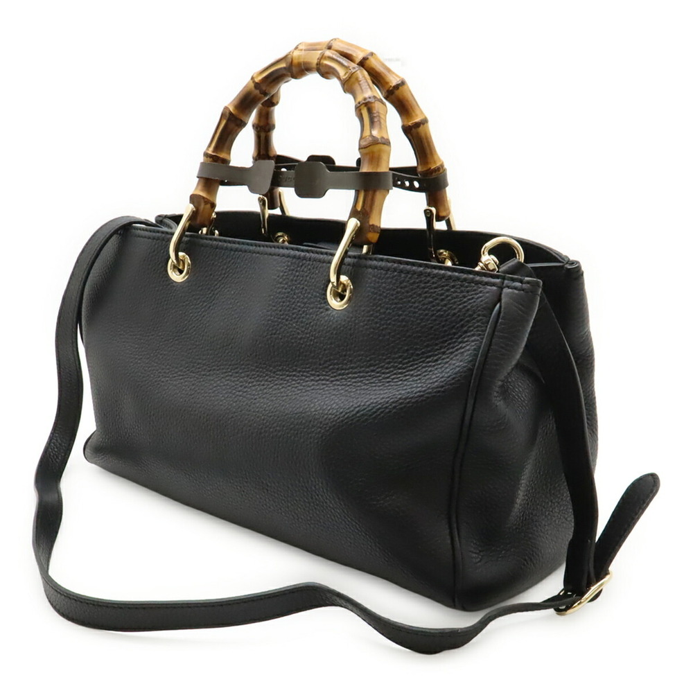 GUCCI Bamboo Shopper Medium Size Leather Tote Bag Handbag Shoulder Black 323660 - Picture 3 of 9
